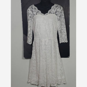 Bery Love Women's White Lace Knee Length 3/4 Sleeve Formal Romantic S Dress...